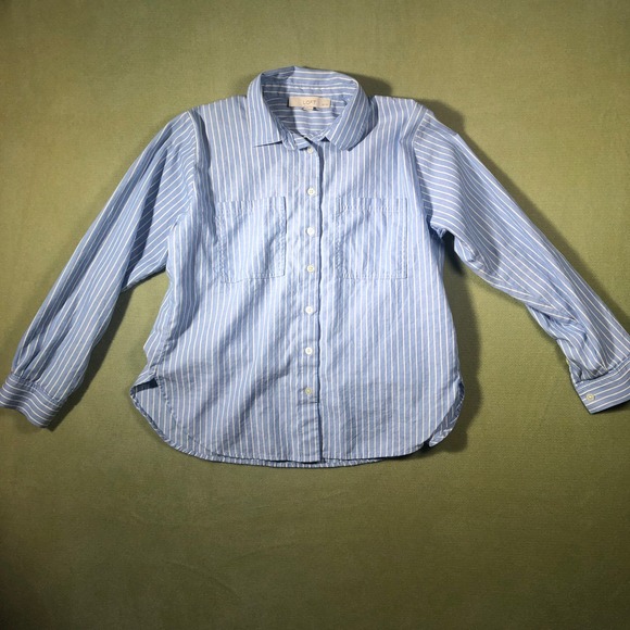 LOFT Tops - LOFT Striped Button Down Shirt Womens Small Blue White Long Sleeve 600727